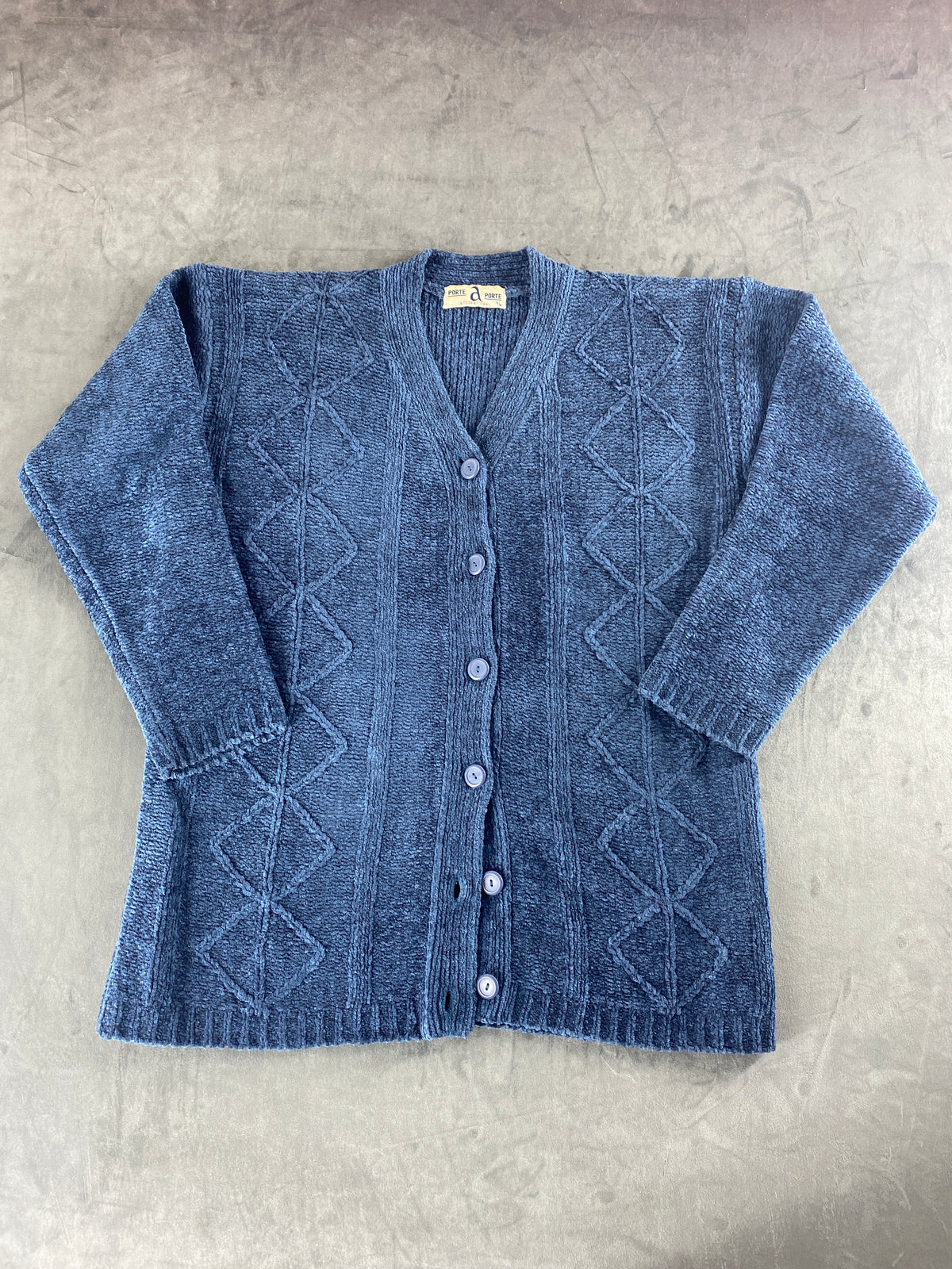 Cardigan in ciniglia blu vintage – Donna Taglia L