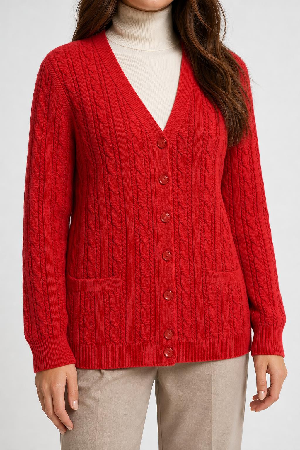 Cardigan in maglia rosso a trecce vintage – Donna Taglia L