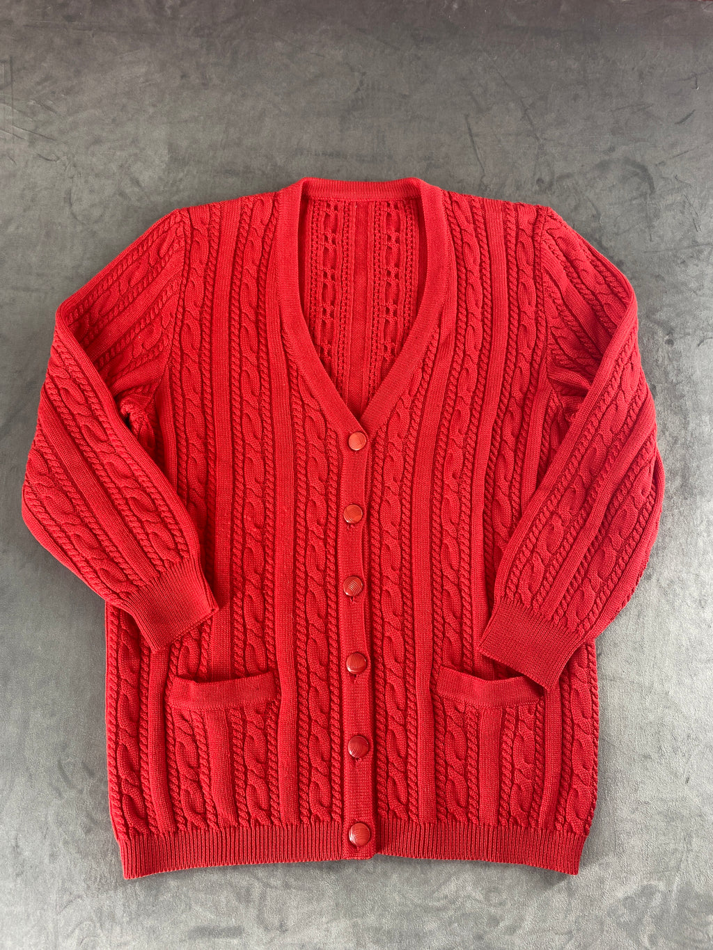 Cardigan in maglia rosso a trecce vintage – Donna Taglia L
