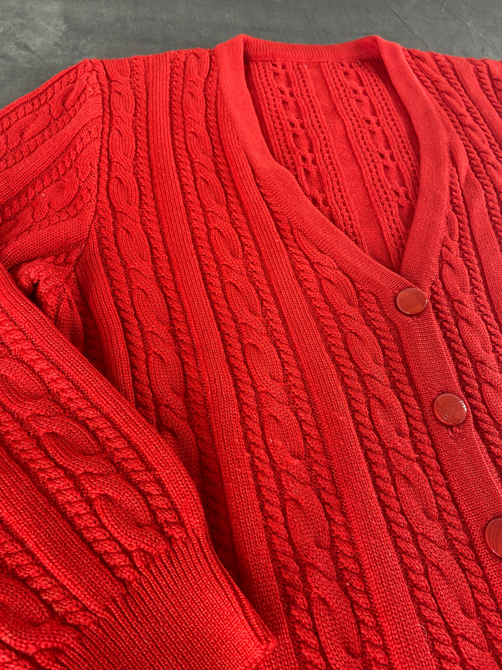 Cardigan in maglia rosso a trecce vintage – Donna Taglia L