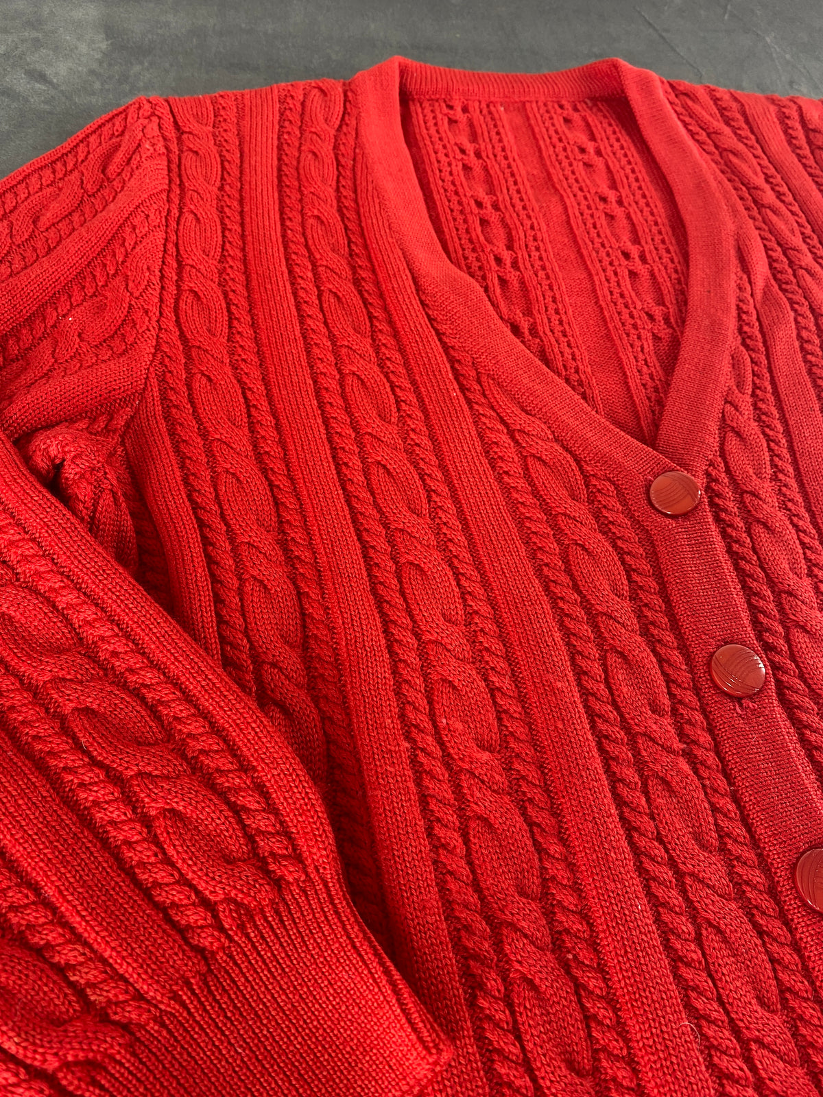 Cardigan in maglia rosso a trecce vintage – Donna Taglia L