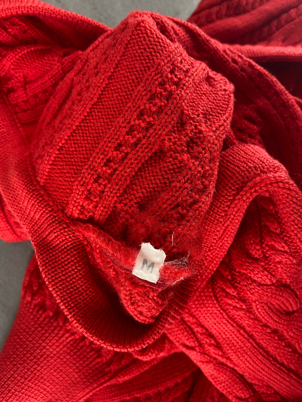Cardigan in maglia rosso a trecce vintage – Donna Taglia L