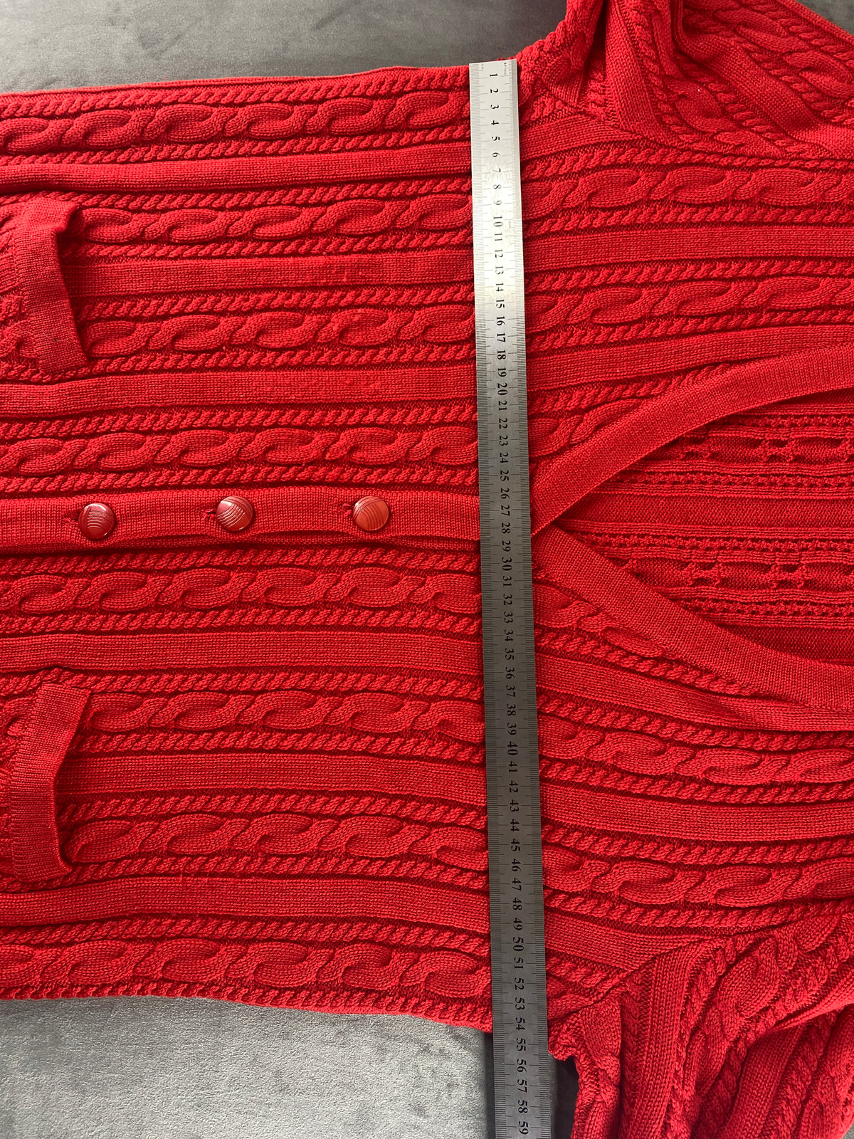 Cardigan in maglia rosso a trecce vintage – Donna Taglia L
