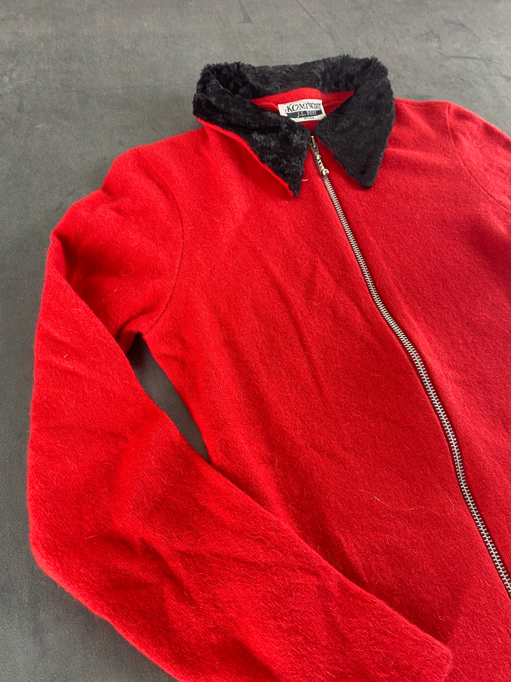 Giacca in maglia rossa con collo in eco-pelliccia vintage – Donna Taglia S (IT 40)