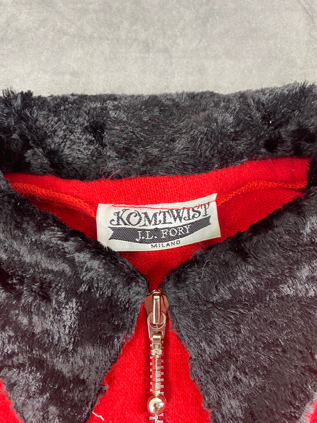 Giacca in maglia rossa con collo in eco-pelliccia vintage – Donna Taglia S (IT 40)