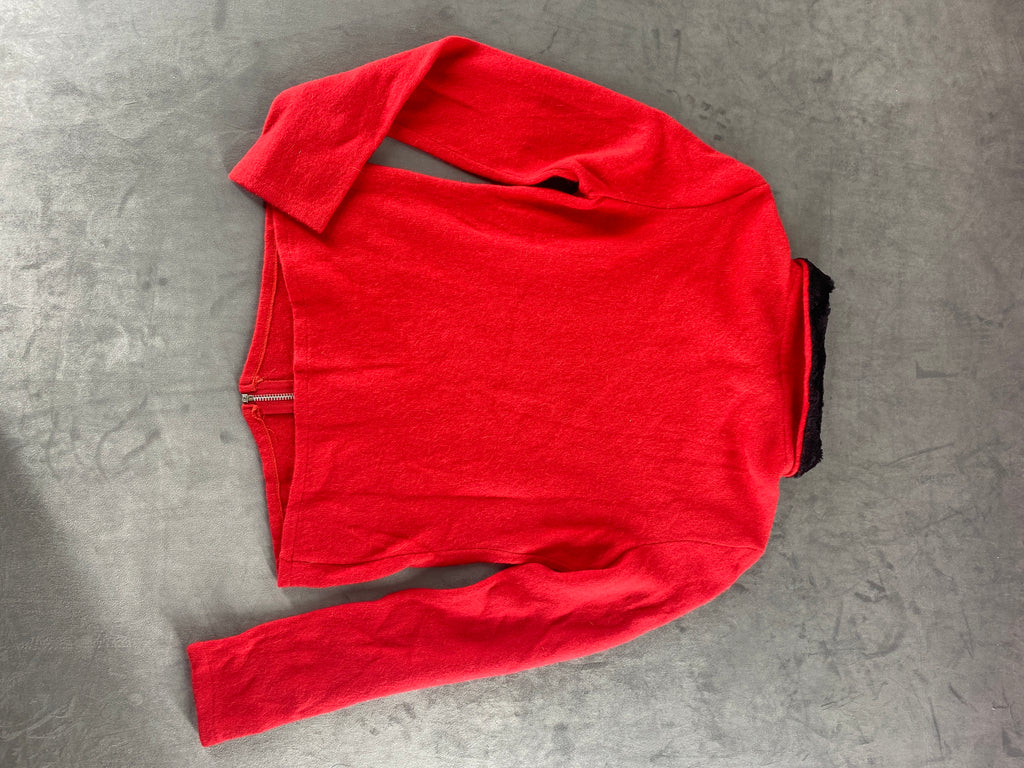 Giacca in maglia rossa con collo in eco-pelliccia vintage – Donna Taglia S (IT 40)