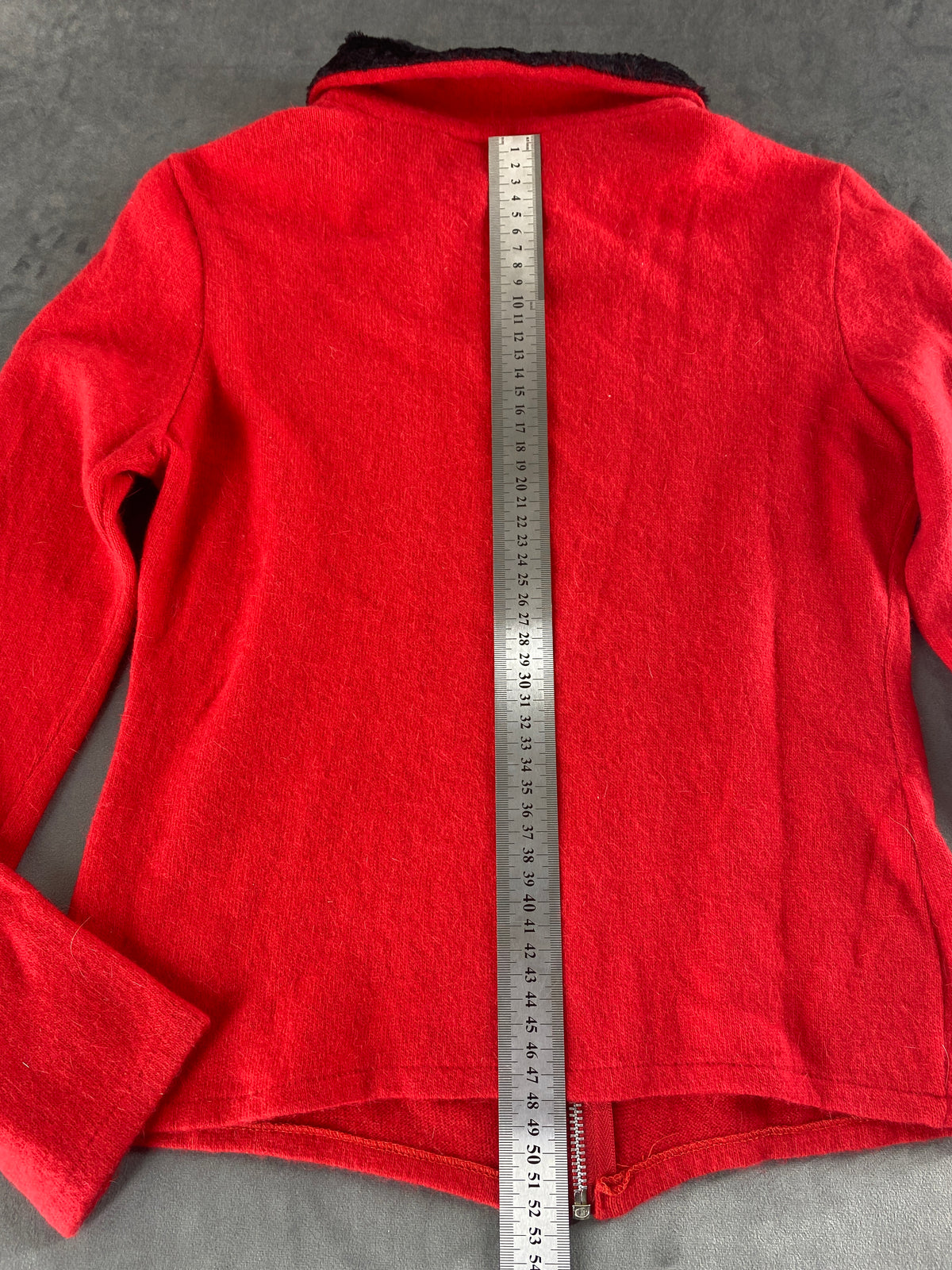 Giacca in maglia rossa con collo in eco-pelliccia vintage – Donna Taglia S (IT 40)