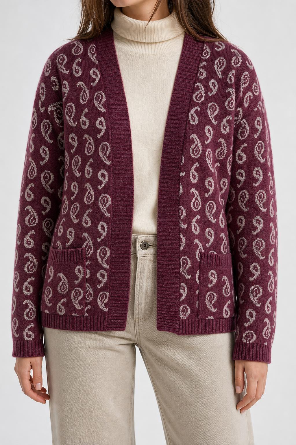 Cardigan bordeaux fantasia paisley vintage – Donna Taglia L (IT 44)