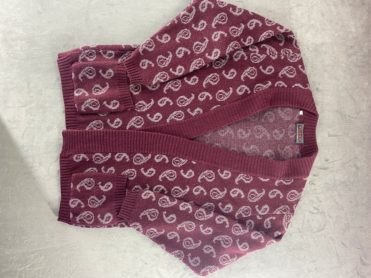 Cardigan bordeaux fantasia paisley vintage – Donna Taglia L (IT 44)