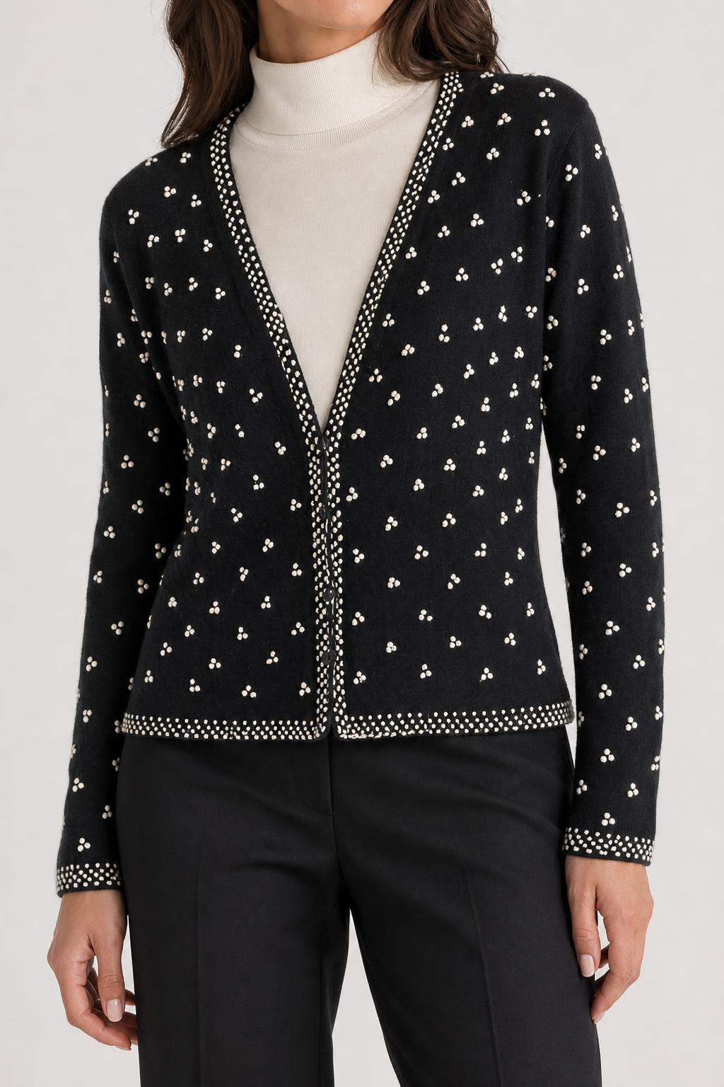 Cardigan Twinset nero con perline vintage – Donna Taglia XL