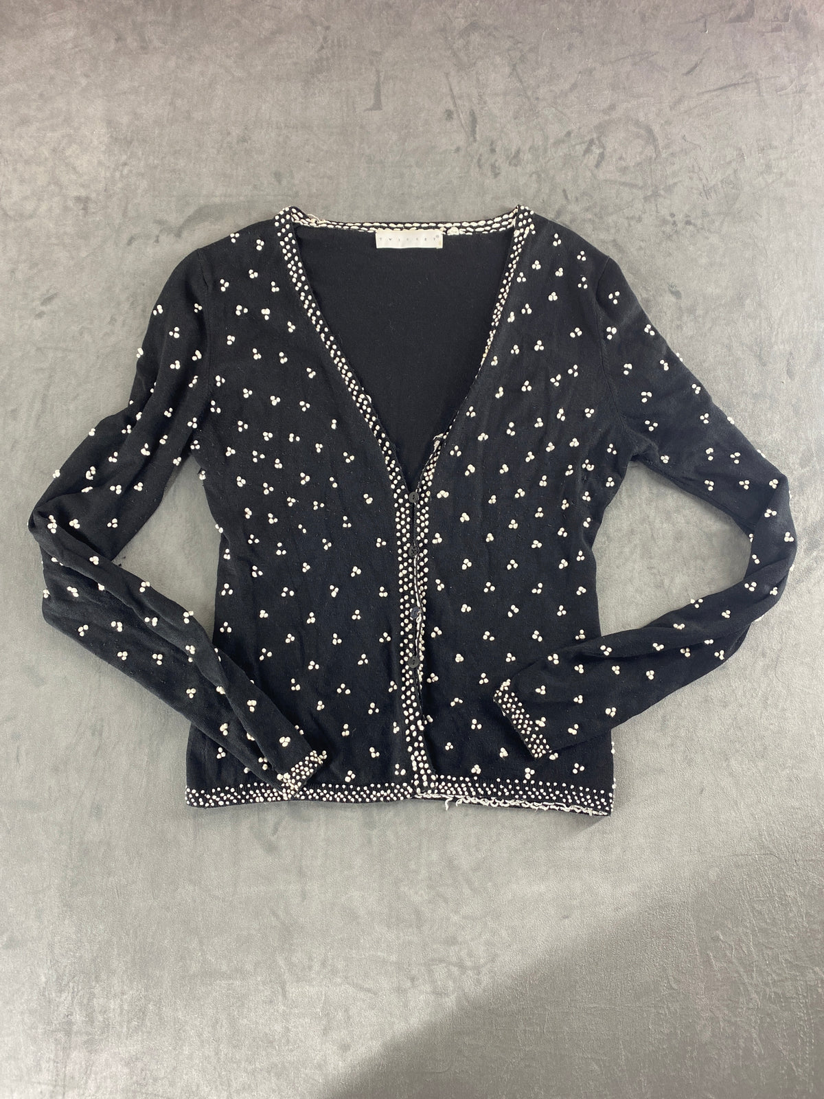 Cardigan Twinset nero con perline vintage – Donna Taglia XL