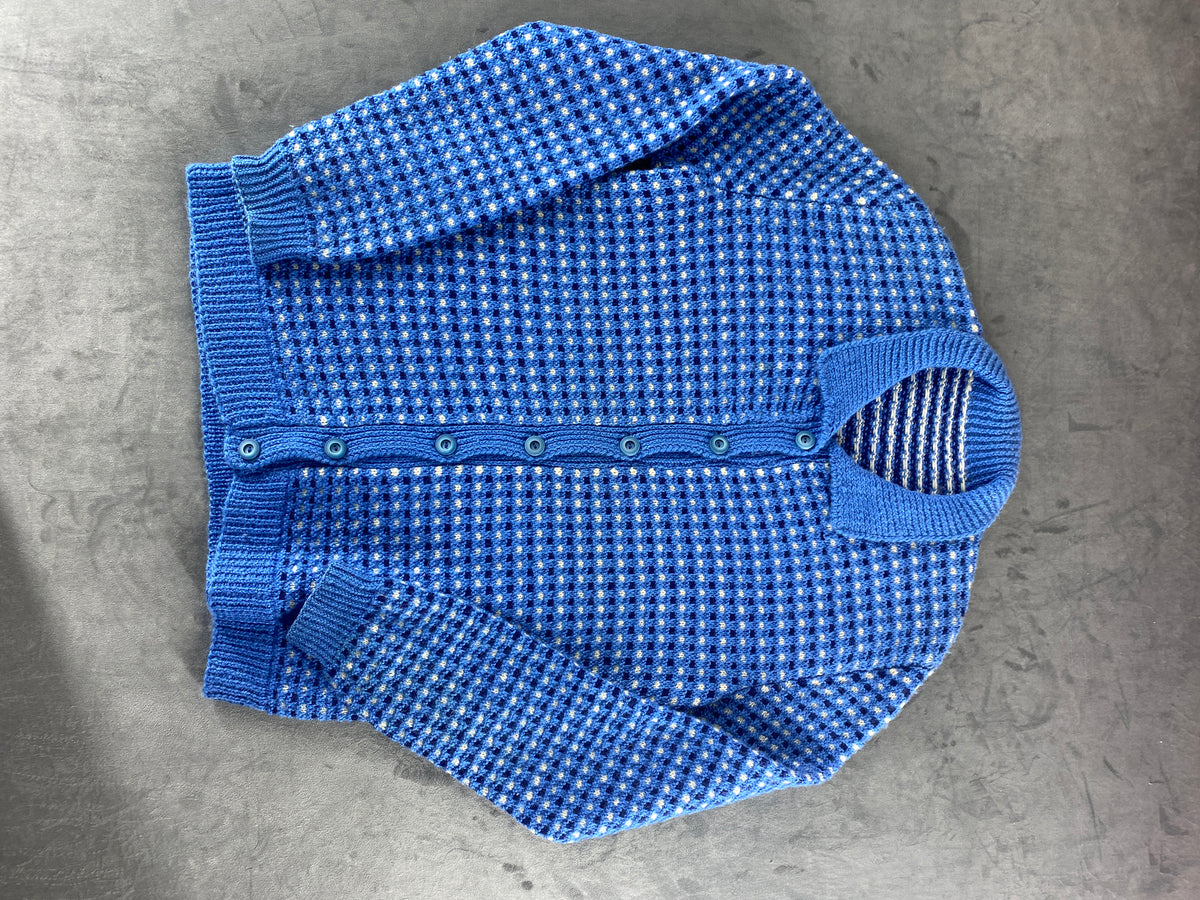Cardigan blu jacquard a puntini con colletto vintage – Donna Taglia L (IT 44)