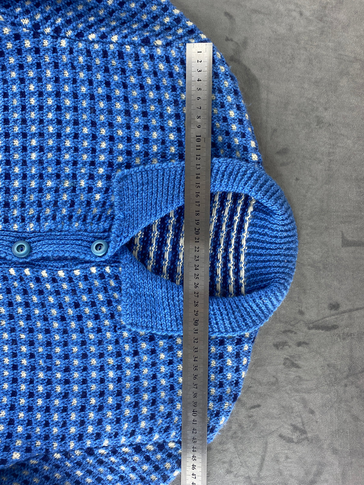 Cardigan blu jacquard a puntini con colletto vintage – Donna Taglia L (IT 44)