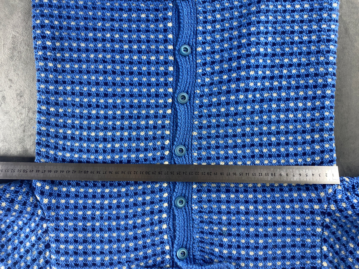 Cardigan blu jacquard a puntini con colletto vintage – Donna Taglia L (IT 44)