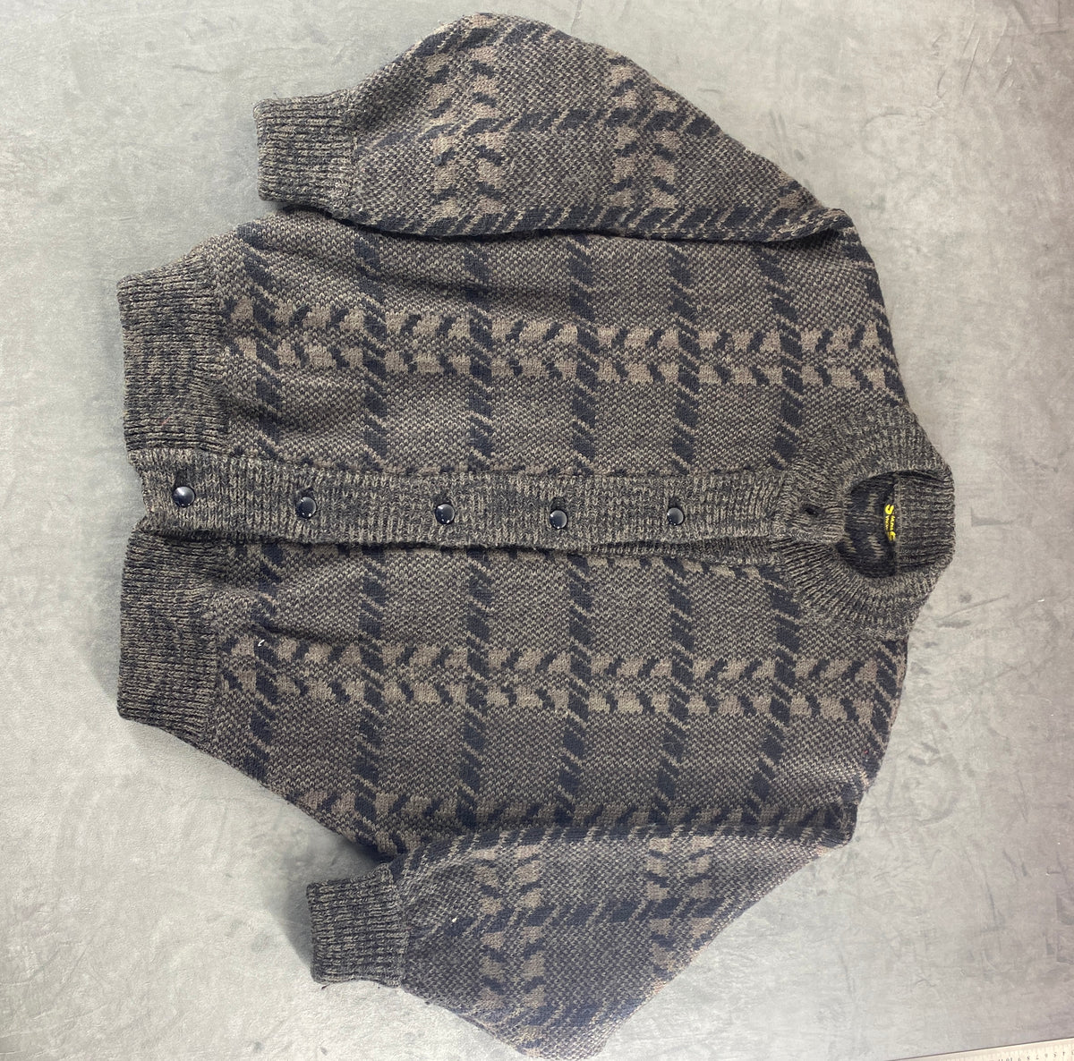 Cardigan in lana grigio fantasia geometrica Mona vintage – Donna Taglia XL (IT 48)