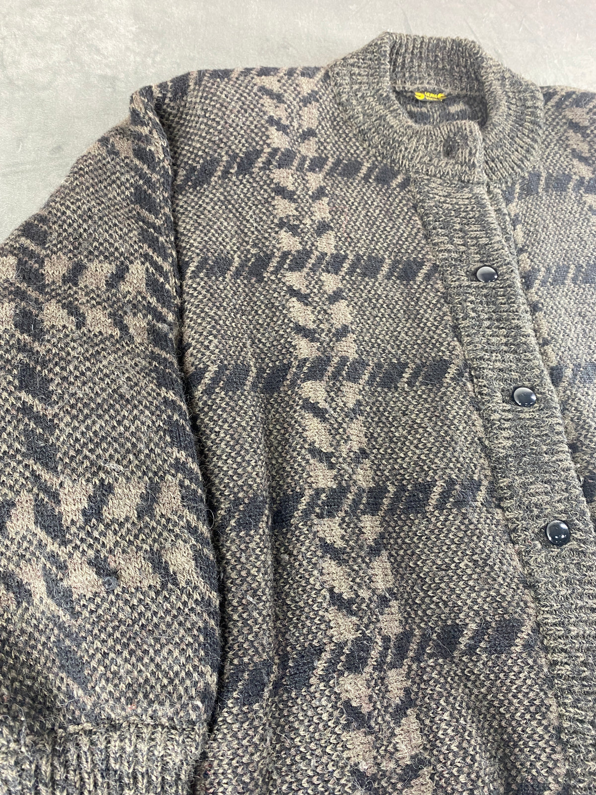 Cardigan in lana grigio fantasia geometrica Mona vintage – Donna Taglia XL (IT 48)