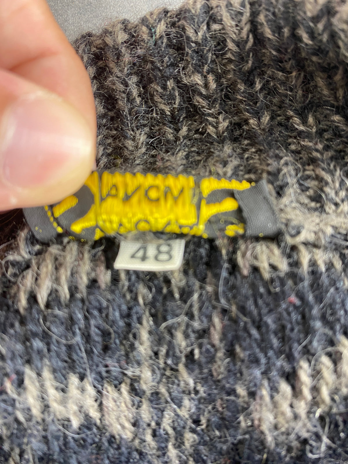 Cardigan in lana grigio fantasia geometrica Mona vintage – Donna Taglia XL (IT 48)