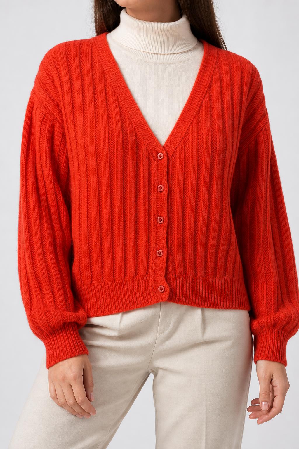 Cardigan rosso arancio a coste vintage – Donna Taglia L (IT 44)