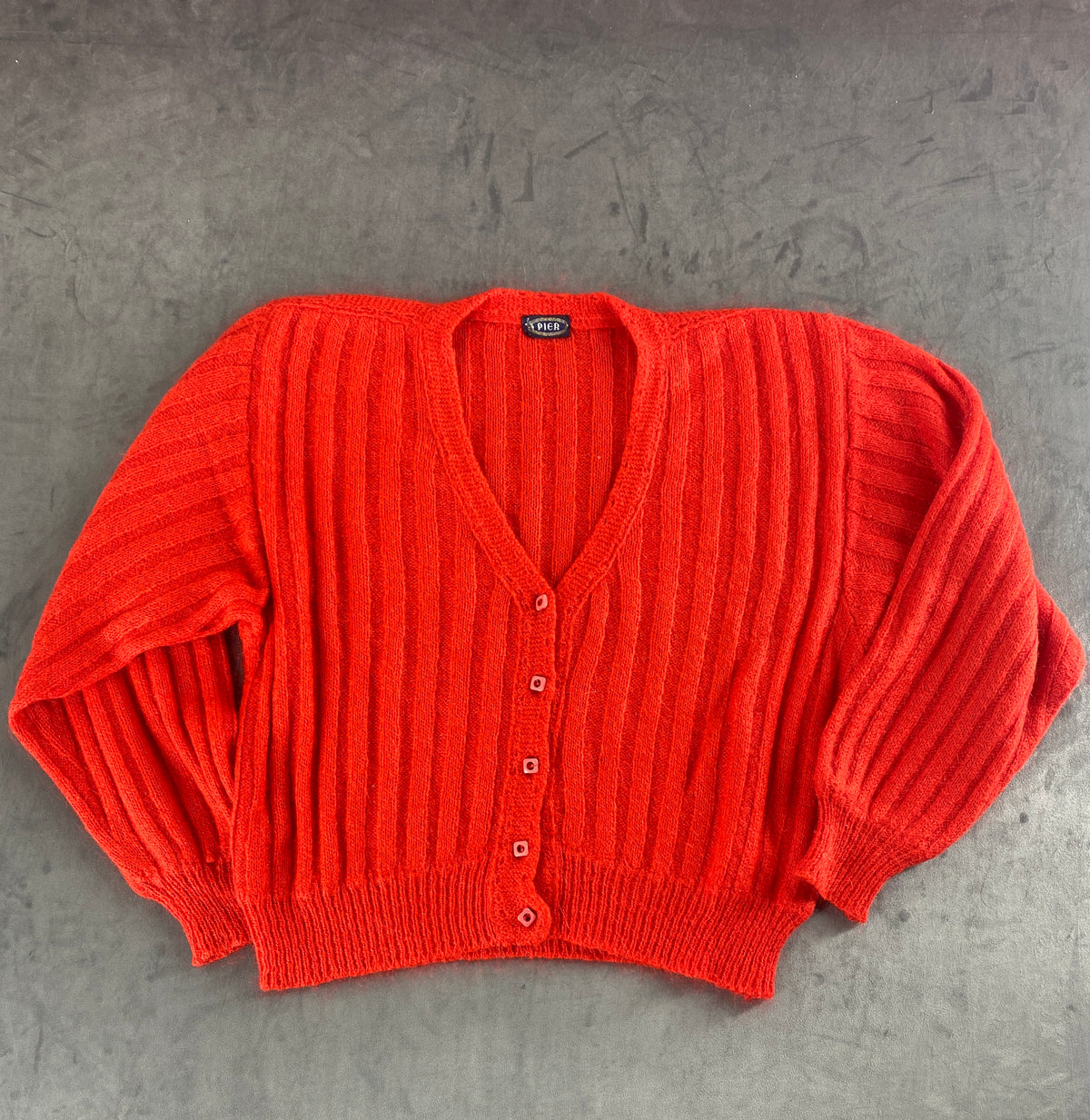 Cardigan rosso arancio a coste vintage – Donna Taglia L (IT 44)