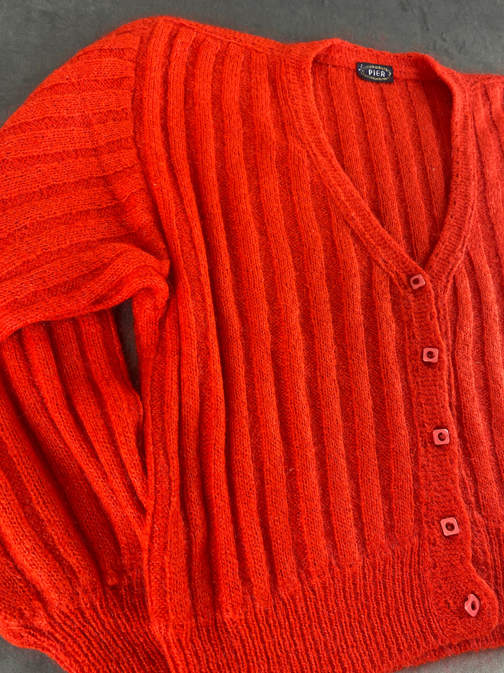 Cardigan rosso arancio a coste vintage – Donna Taglia L (IT 44)