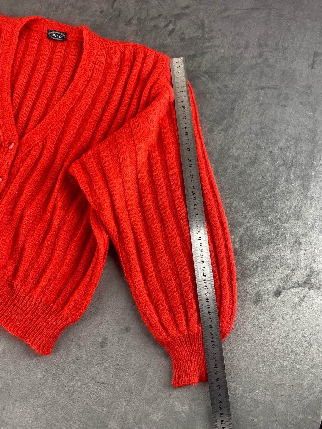 Cardigan rosso arancio a coste vintage – Donna Taglia L (IT 44)