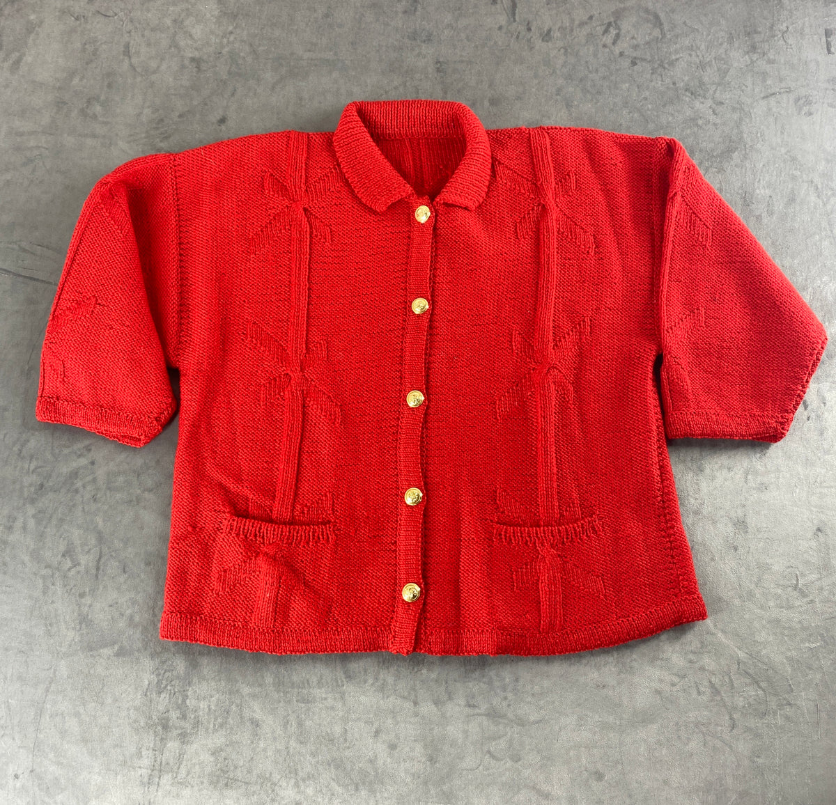 Cardigan rosso a maniche corte con colletto vintage – Donna Taglia L (IT 44)