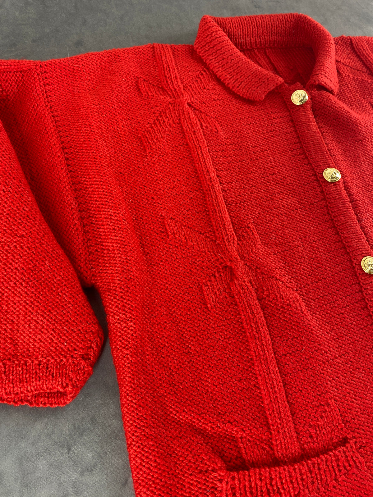 Cardigan rosso a maniche corte con colletto vintage – Donna Taglia L (IT 44)