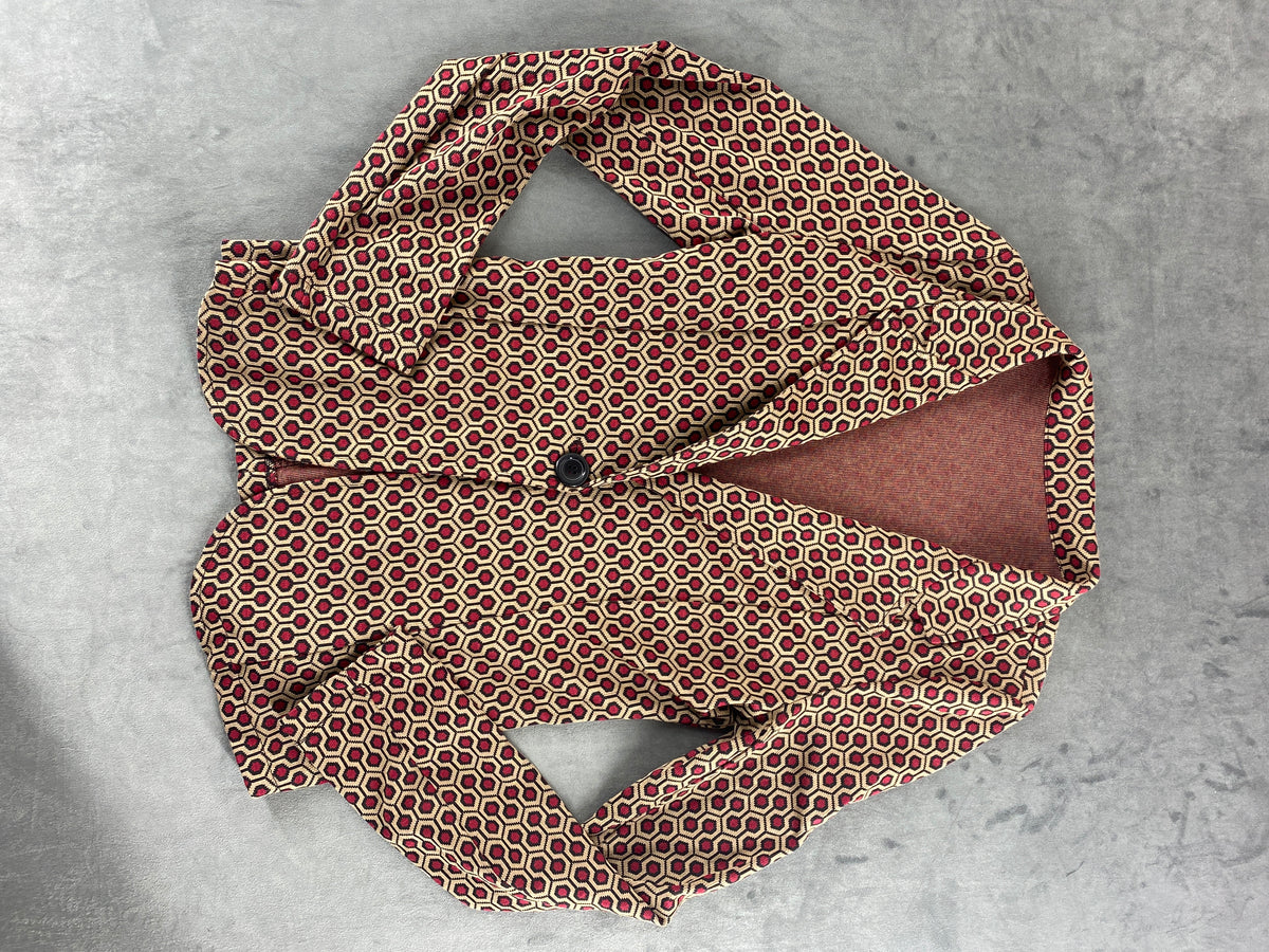 Blazer fantasia geometrica bordeaux e panna vintage – Donna Taglia M (IT 42)