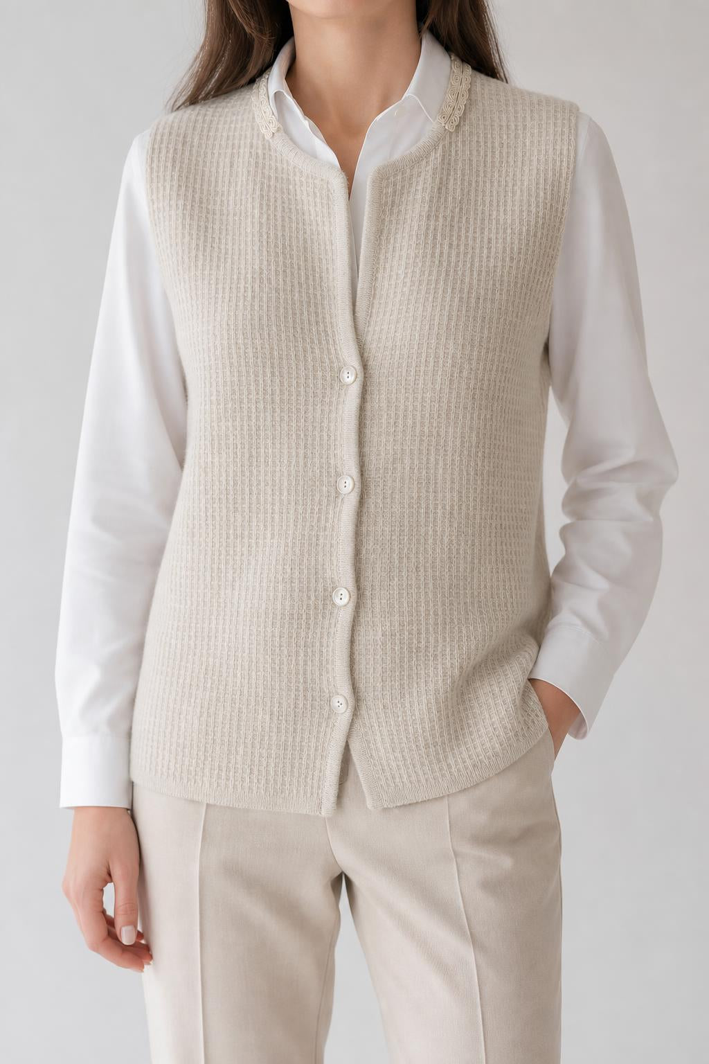Gilet in maglia nido d'ape beige vintage – Donna Taglia M (IT 42)