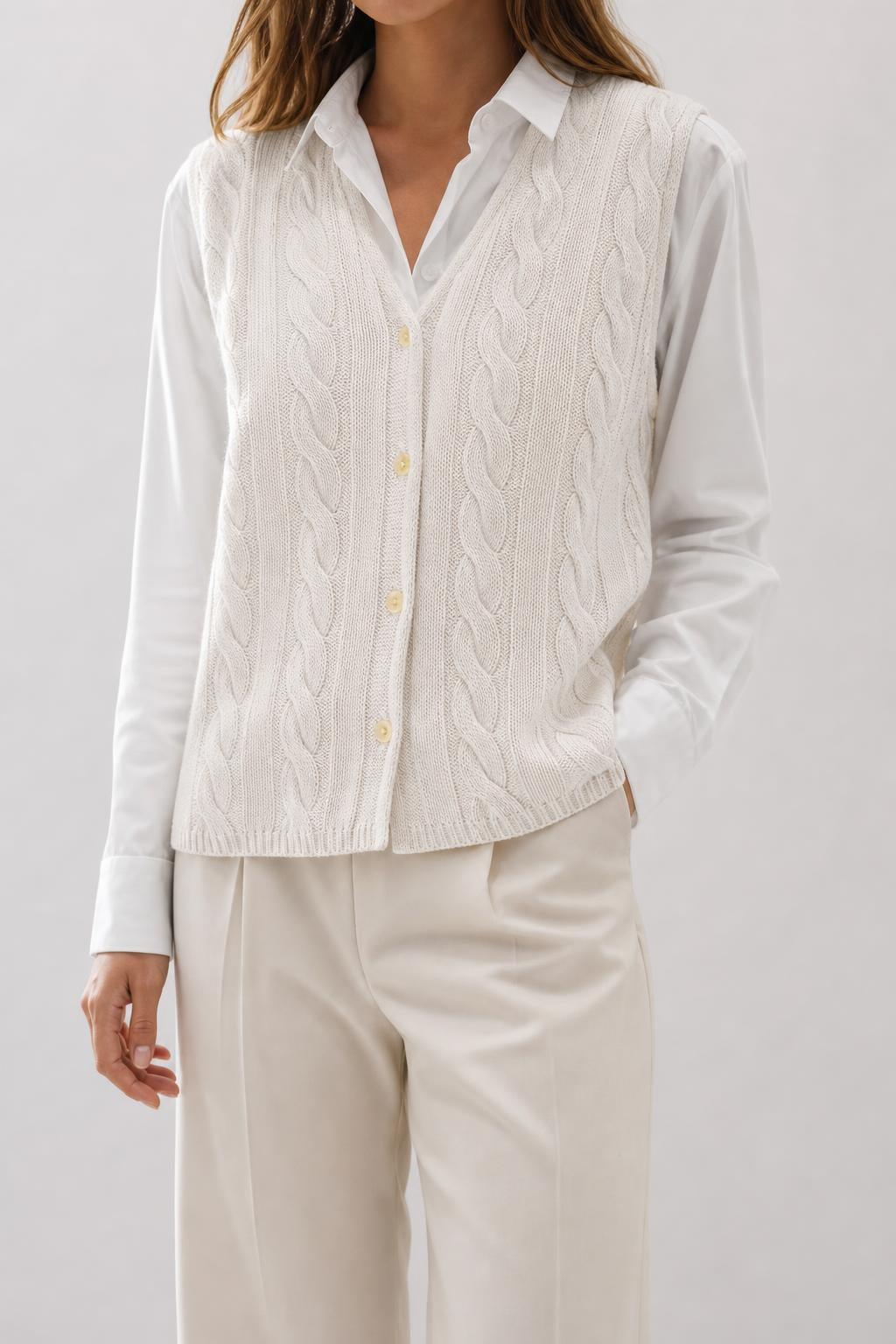 Gilet in maglia bianco a trecce vintage – Donna Taglia M (IT 42)