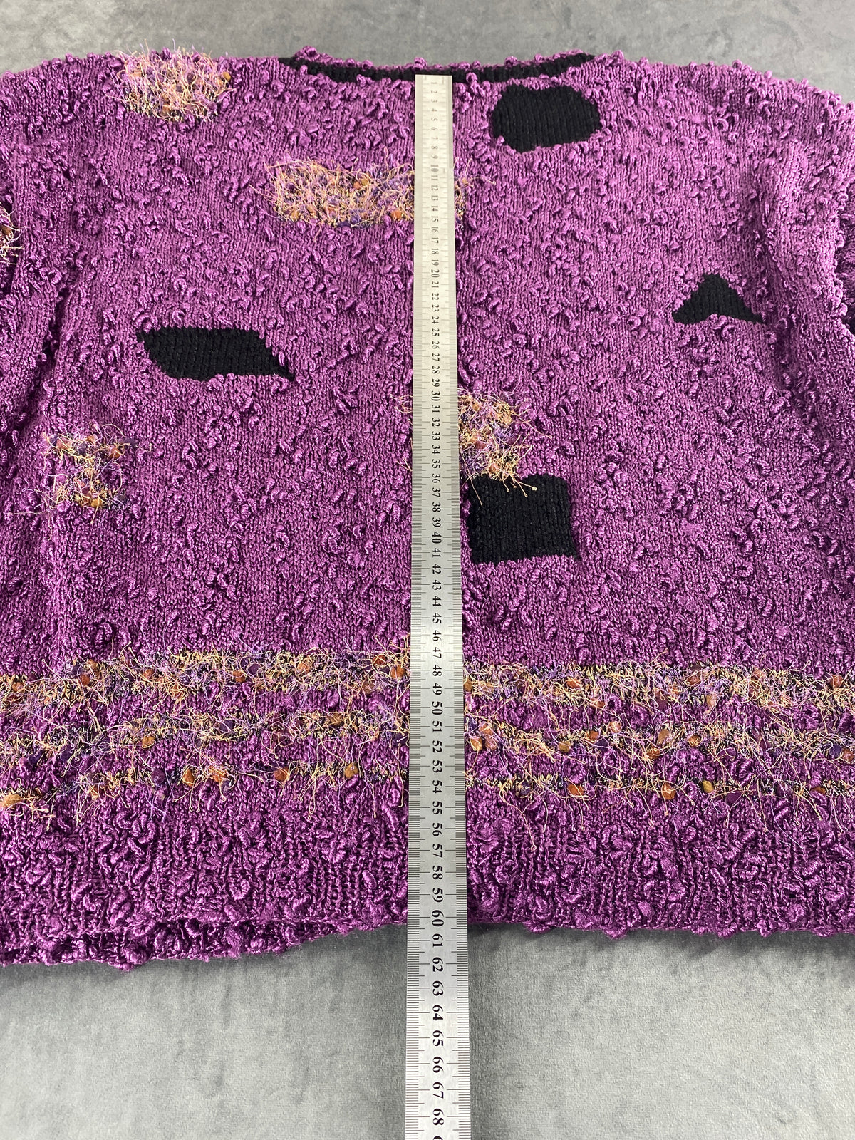 Cardigan lilla bouclé con quadri neri vintage – Donna Taglia L (IT 44)