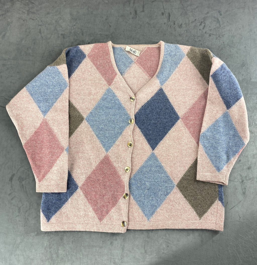 Cardigan argyle a rombi pastello Balajò vintage – Donna Taglia L (IT 44)