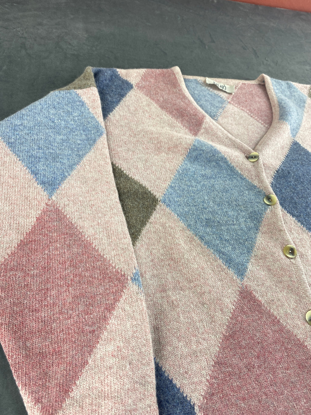 Cardigan argyle a rombi pastello Balajò vintage – Donna Taglia L (IT 44)