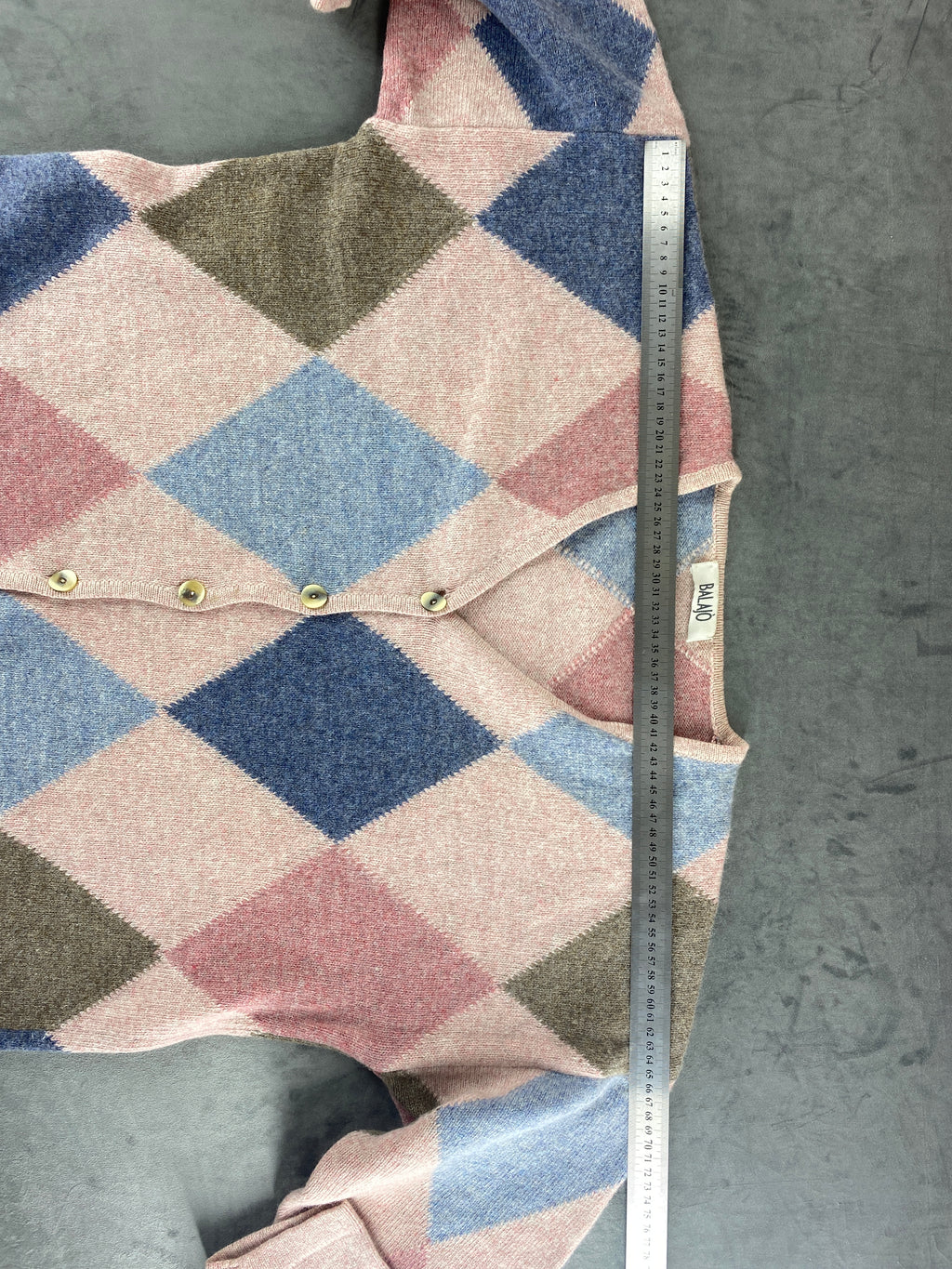 Cardigan argyle a rombi pastello Balajò vintage – Donna Taglia L (IT 44)
