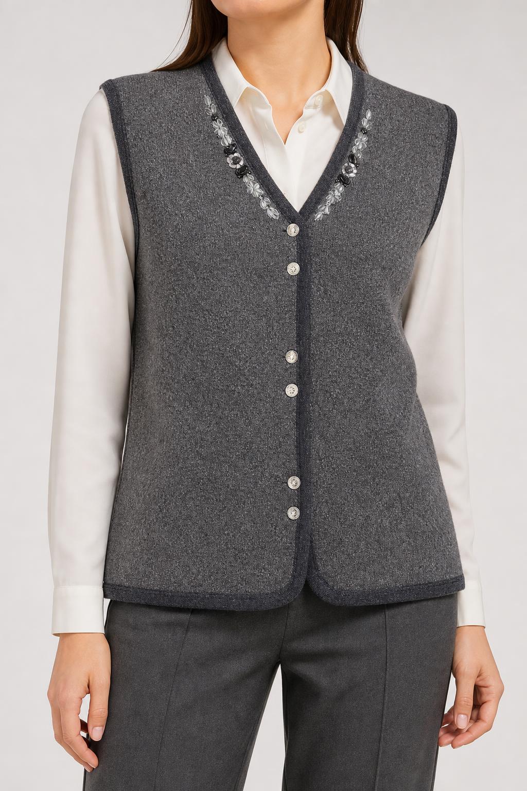 Gilet in maglia grigio con perline Velluto Blu vintage – Donna Taglia L