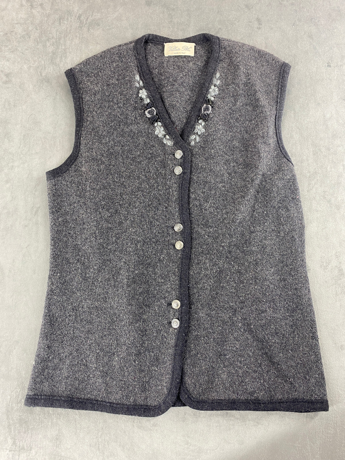 Gilet in maglia grigio con perline Velluto Blu vintage – Donna Taglia L