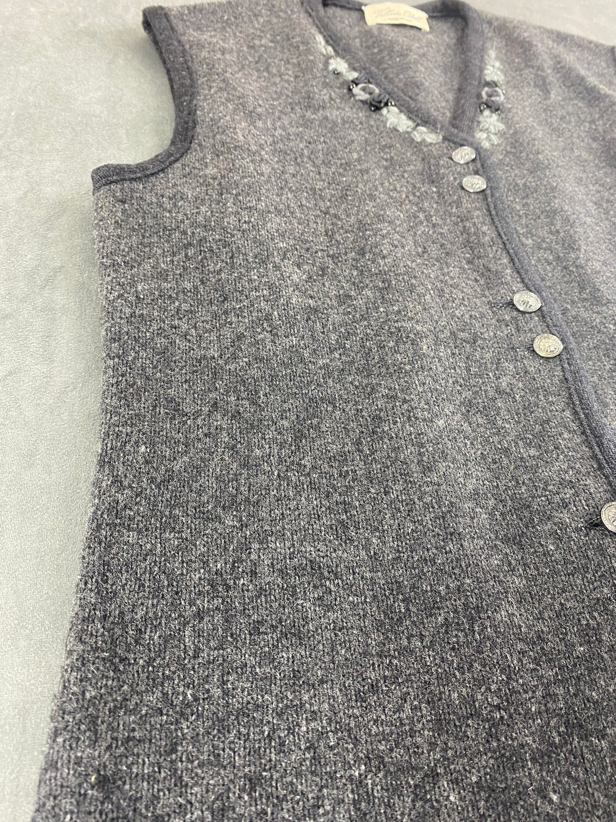 Gilet in maglia grigio con perline Velluto Blu vintage – Donna Taglia L
