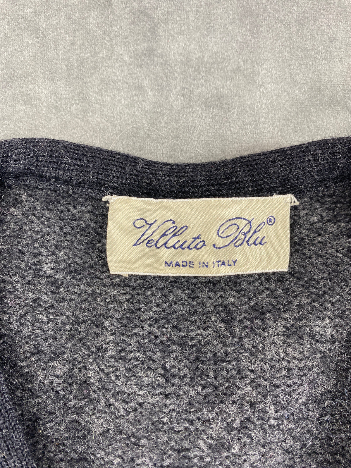 Gilet in maglia grigio con perline Velluto Blu vintage – Donna Taglia L