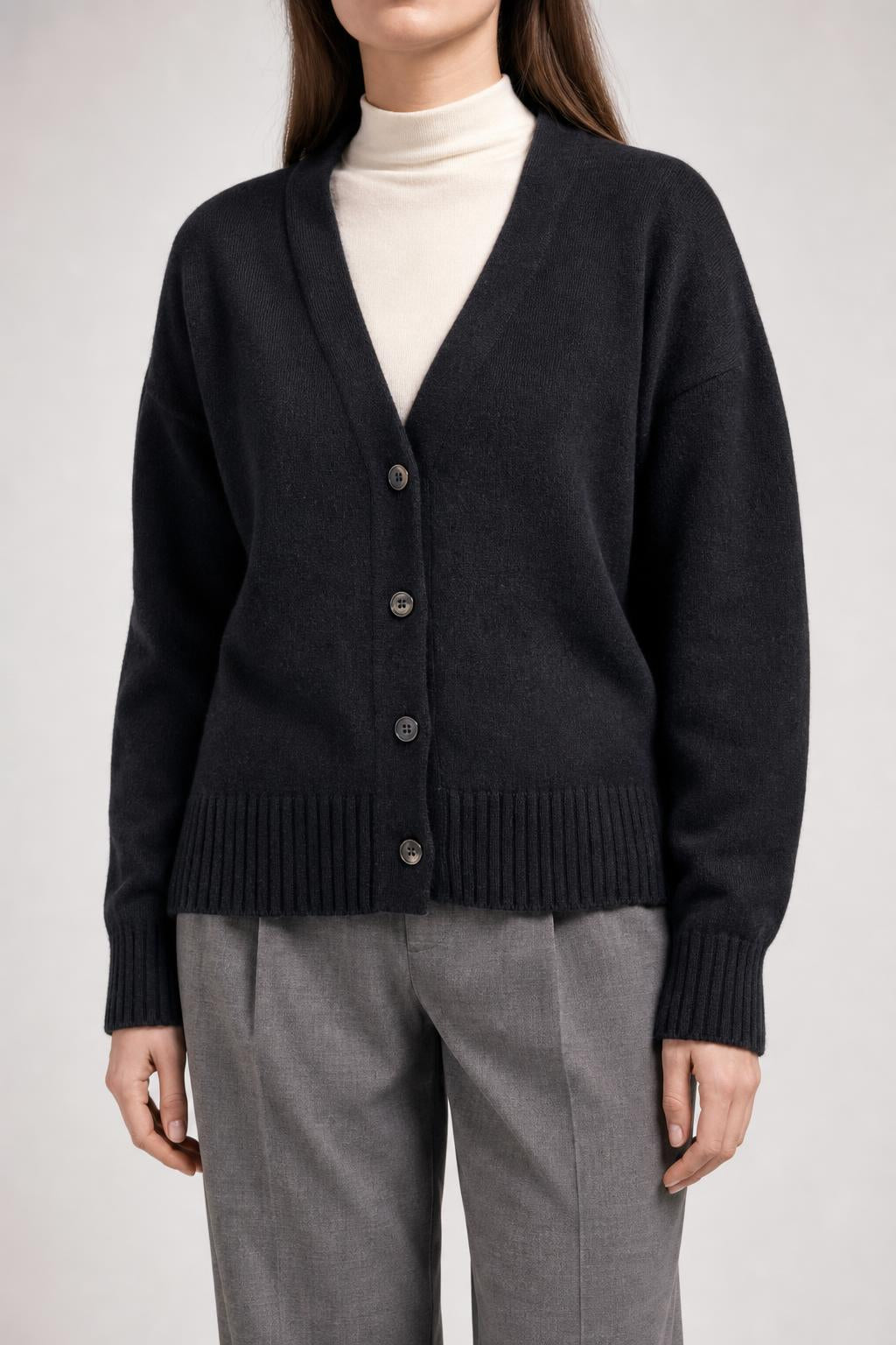 Cardigan blu notte scollo a V vintage – Donna Taglia M (IT 42)