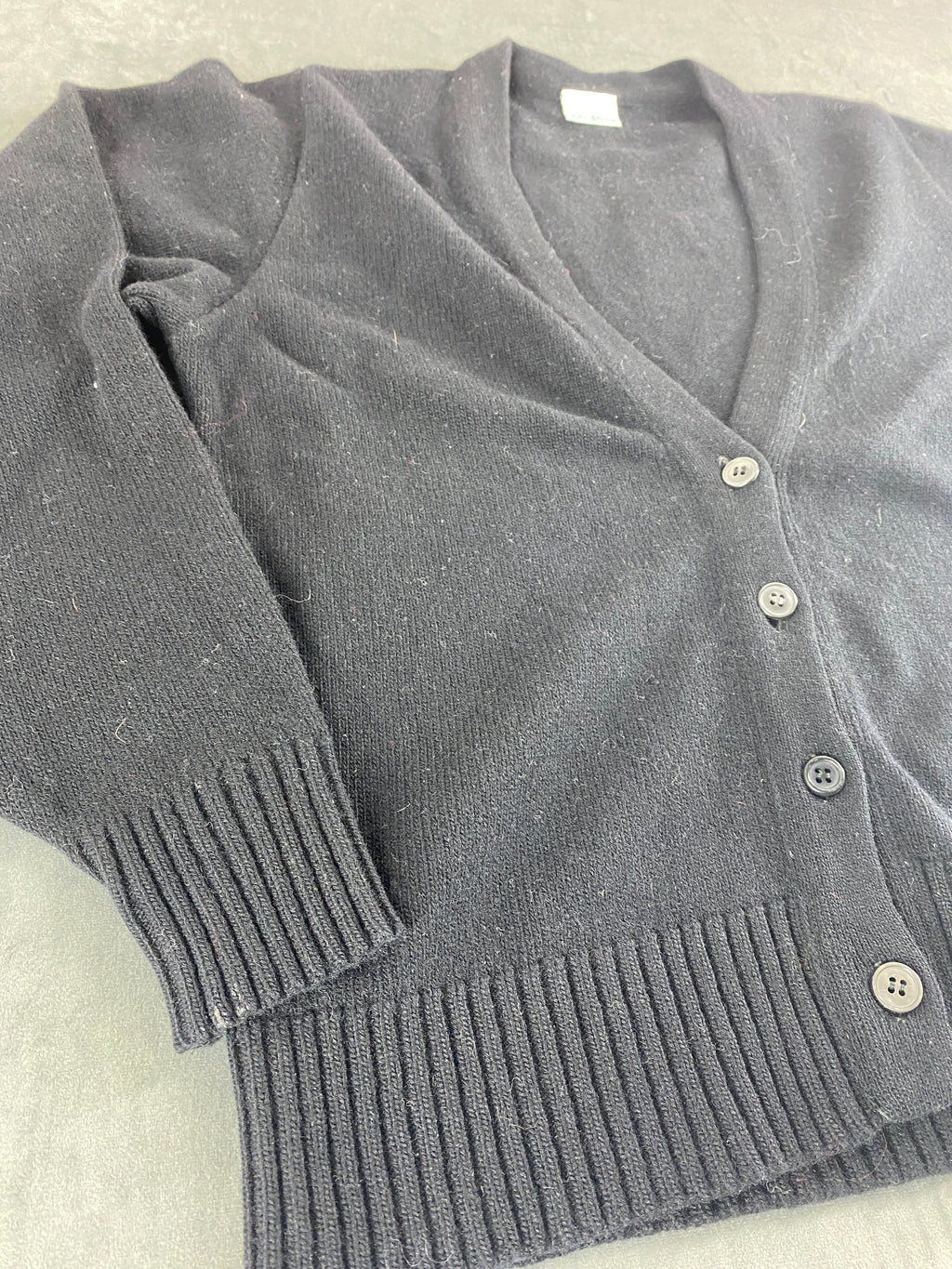 Cardigan blu notte scollo a V vintage – Donna Taglia M (IT 42)