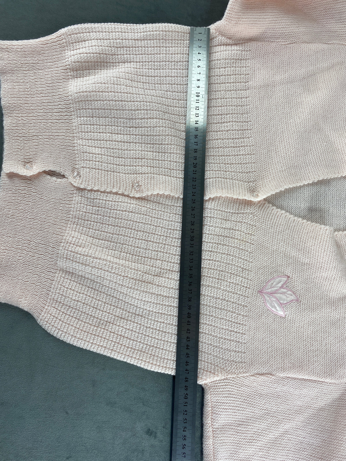 Cardigan rosa cipria con ricamo floreale vintage – Donna Taglia M (IT 42)