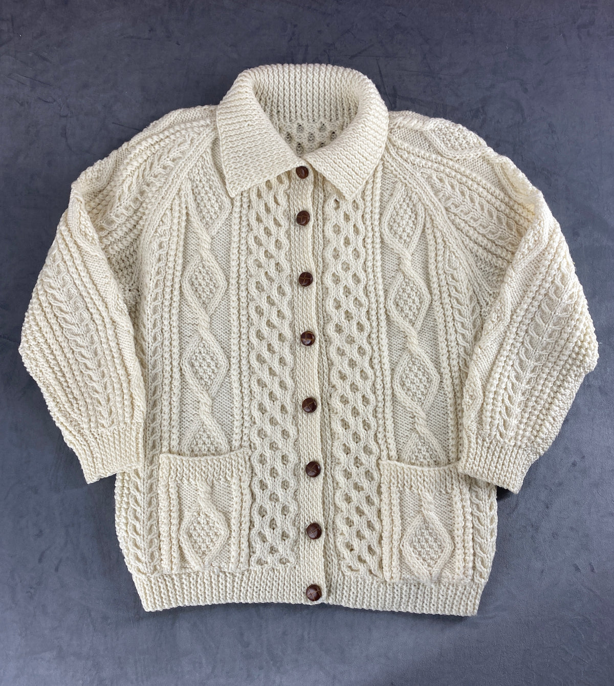 Cardigan aran panna a trecce con colletto vintage – Donna Taglia L (IT 44)