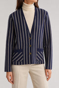 Cardigan in pura lana blu a righe bianche vintage – Donna Taglia M (IT 42)