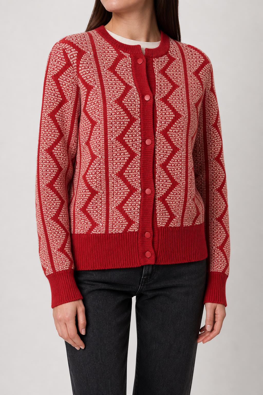 Cardigan rosso e panna a zig-zag Liolà vintage – Donna Taglia L (IT 44)