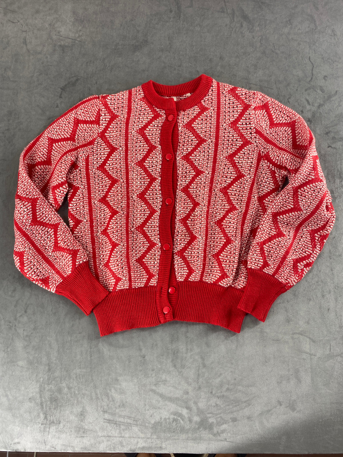 Cardigan rosso e panna a zig-zag Liolà vintage – Donna Taglia L (IT 44)