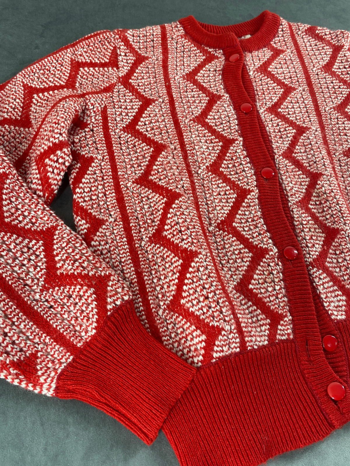 Cardigan rosso e panna a zig-zag Liolà vintage – Donna Taglia L (IT 44)