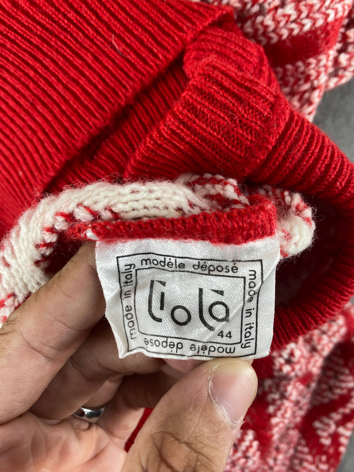 Cardigan rosso e panna a zig-zag Liolà vintage – Donna Taglia L (IT 44)