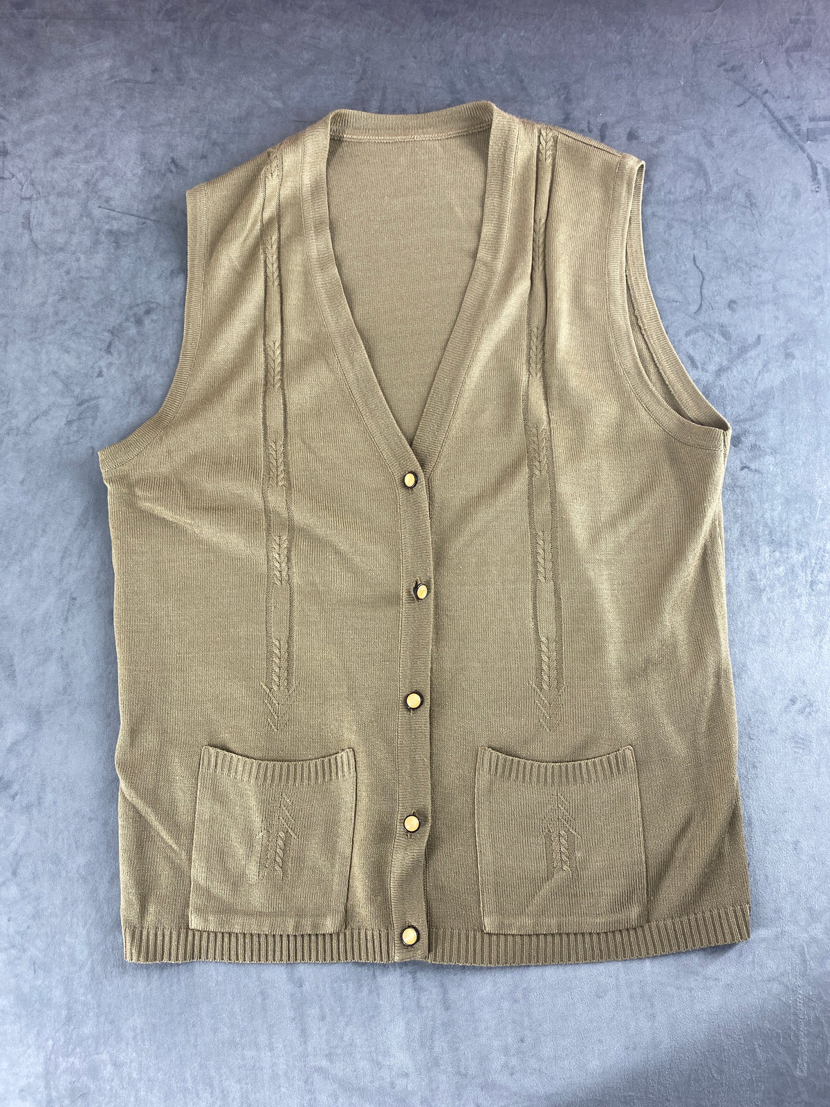 Gilet in maglia beige con tasche vintage – Donna Taglia L (IT 44)