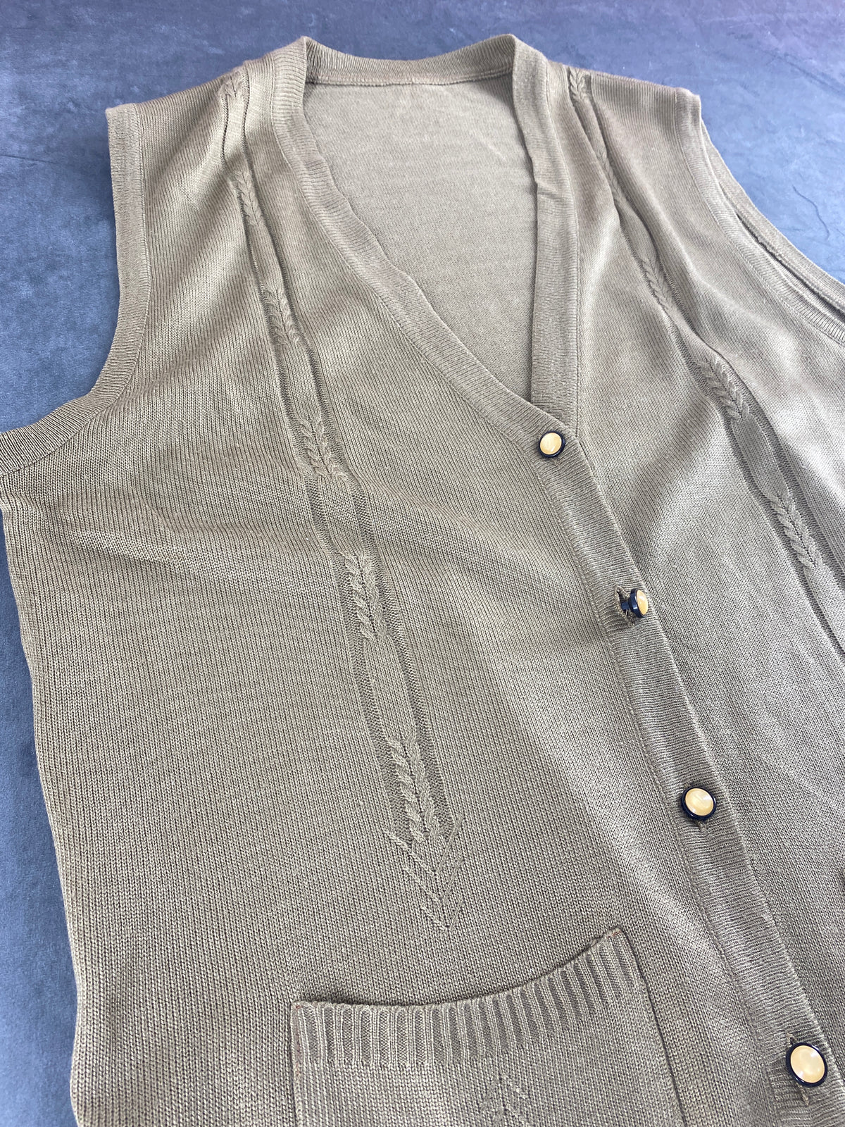 Gilet in maglia beige con tasche vintage – Donna Taglia L (IT 44)