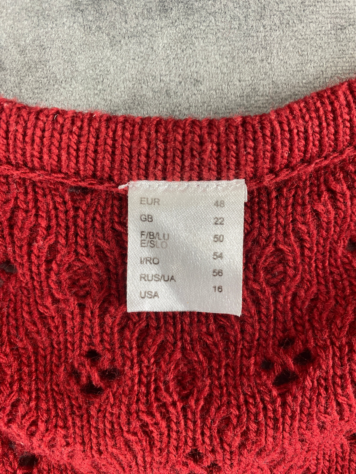 Cardigan rosso mattone traforato a rombi vintage – Donna Taglia XXL (IT 50)